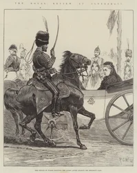 The Royal Review at Aldershott, prinsen av Wales hilser dronningen etter å ha ledet hans regimentfortid